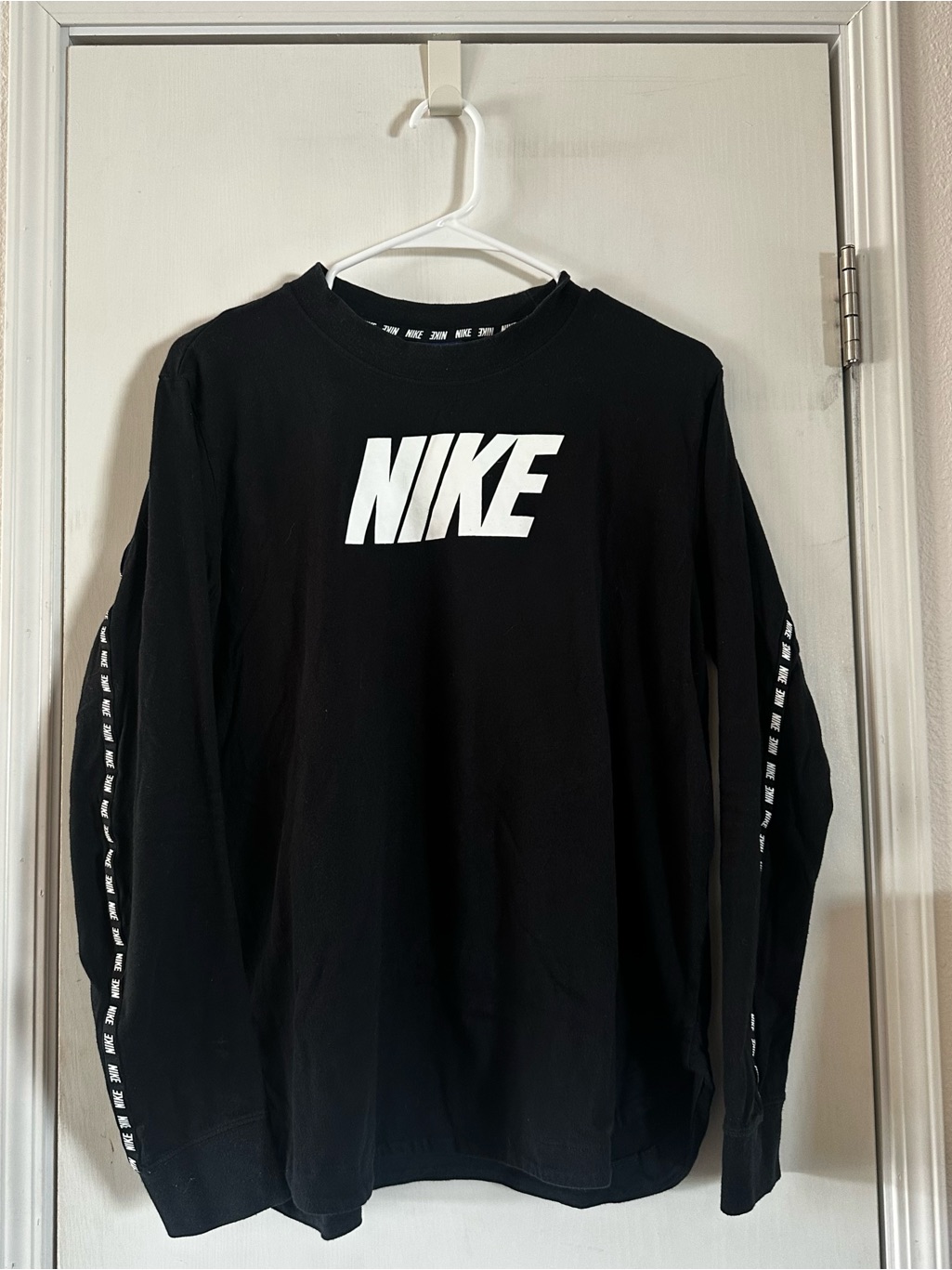 Nike Black Long Sleeve Shirt With White Logo And Sleeve Taping